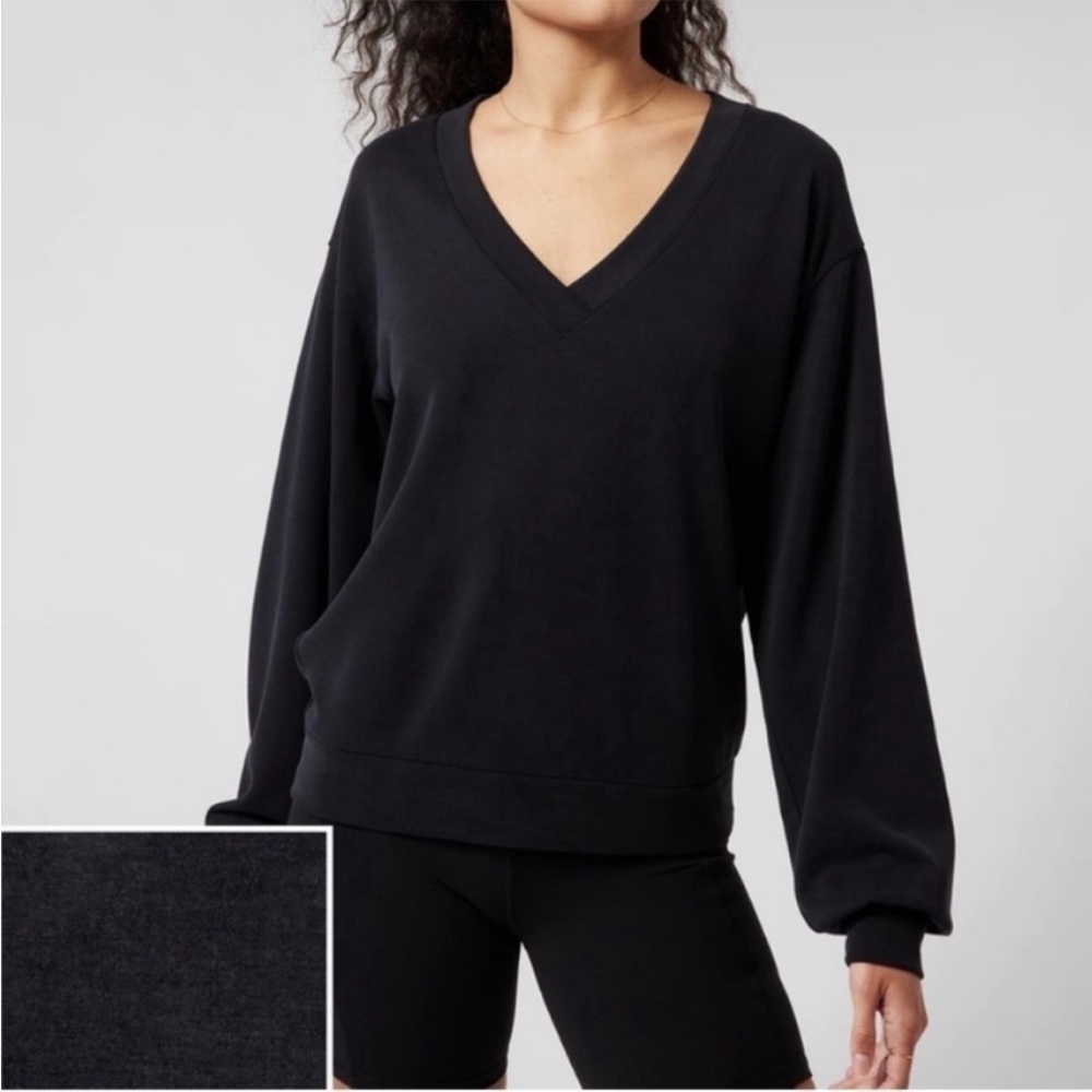 Athleta Willow V-Neck Sweatshirt in Black Super Soft Modal Blend Size XS